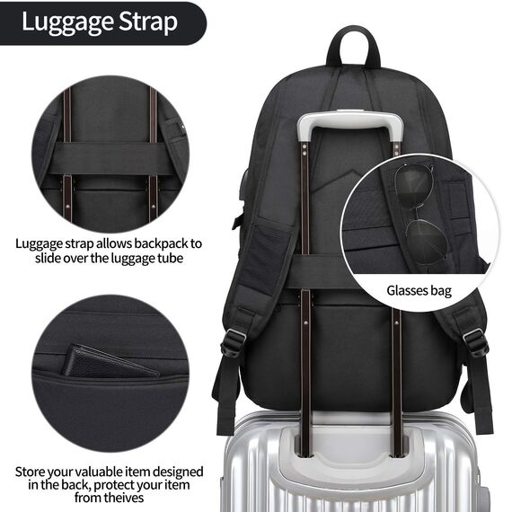 Laptop Rucksack Herren,17 Zoll Laptop Anti Diebstahl Rucksack Tasche Schulrucksack Business Notebook Rucksack Wasserdicht mit USB,Geschenk für Männer,Arbeit Reisen Schüler Jungen Teenager Schwarz
