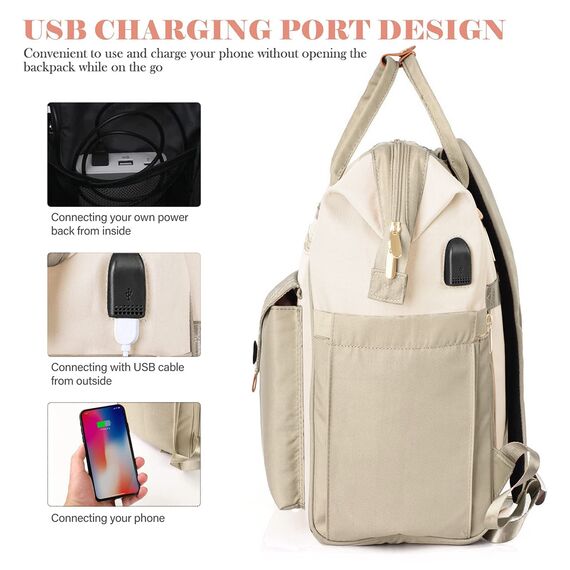 Rucksack Damen für Schule Rucksack 15,6 Zoll Schulrucksack Mädchen Teenager Daypack wasserdichte mit USB-Ladeanschluss für Universität