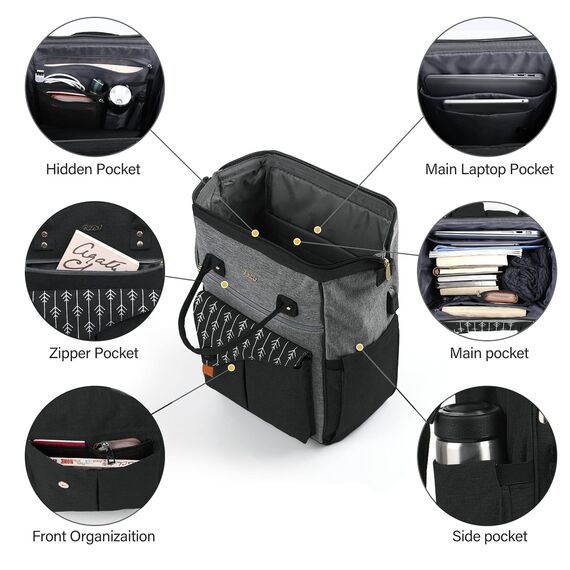 Rucksack Damen, 15,6 Zoll Laptop Rucksack mit USB Ladeanschluss, Schulrucksack Mädchen, Wasserdichter Schultasche Daypack Elegant für Schule Uni Reise Arbeit