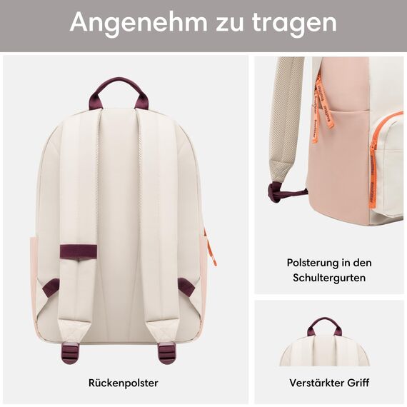 LARKSON Schulrucksack Mädchen & Jungen Teenager Beige Rosa - No 3 - Rucksack Damen & Herren für Schule - 16" Laptopfach - Aus Recyceltem PET - Wasserabweisend
