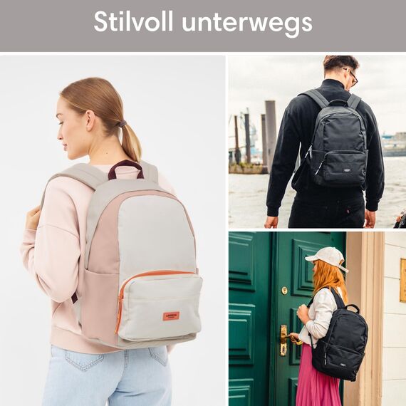 LARKSON Schulrucksack Mädchen & Jungen Teenager Beige Rosa - No 3 - Rucksack Damen & Herren für Schule - 16" Laptopfach - Aus Recyceltem PET - Wasserabweisend