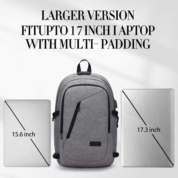 WENIG Laptop Rucksack Herren,17 Zoll Laptop Anti Diebstahl Rucksack Tasche Schulrucksack Business Notebook Rucksack Wasserdicht mit USB,Geschenk für Männer,Arbeit Reisen Schüler Jungen Teenager Grau