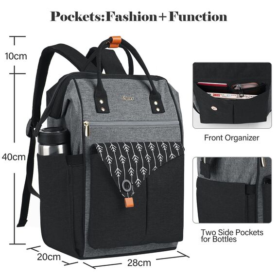 Rucksack Damen, 15,6 Zoll Laptop Rucksack mit USB Ladeanschluss, Schulrucksack Mädchen, Wasserdichter Schultasche Daypack Elegant für Schule Uni Reise Arbeit