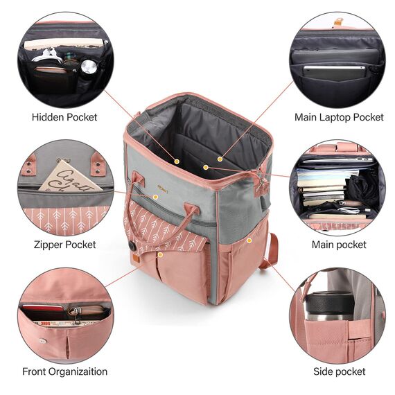 RJEU Damen-Rucksack, Laptop-Rucksack, 39,6 cm (15,6 Zoll), mit USB-Ladeanschluss, wasserdicht, für Damen, Muttertag