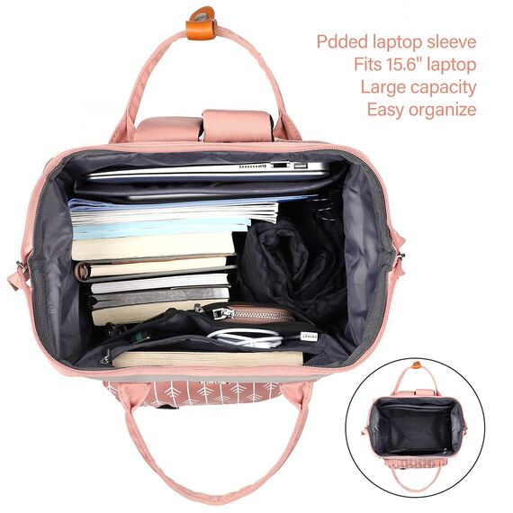 RJEU Damen-Rucksack, Laptop-Rucksack, 39,6 cm (15,6 Zoll), mit USB-Ladeanschluss, wasserdicht, für Damen, Muttertag