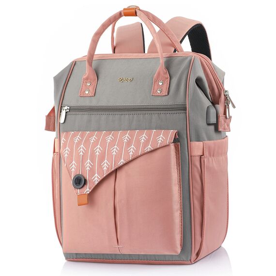 Rucksack Damen für Schule Laptop Rucksack 17,3 Zoll Schulrucksack Mädchen Teenager Daypack wasserdichte mit USB-Ladeanschluss Tablet für Universität, Reisen, Frauen Rosa