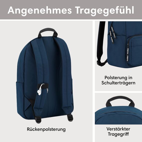 LARKSON Schulrucksack Mädchen & Jungen Teenager Dunkelblau - No 3 - Rucksack Damen & Herren für Schule - 16" Laptopfach - Aus Recyceltem PET - Wasserabweisend