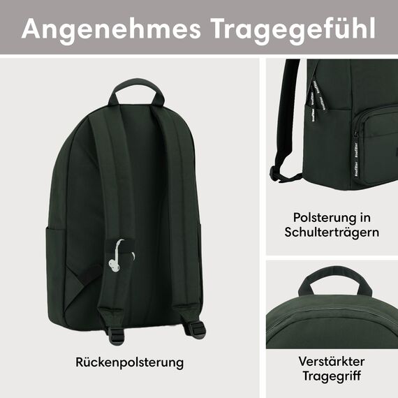 LARKSON Schulrucksack Mädchen & Jungen Teenager Dunkelgrün - No 3 - Rucksack Damen & Herren für Schule - 16" Laptopfach - Aus Recyceltem PET - Wasserabweisend