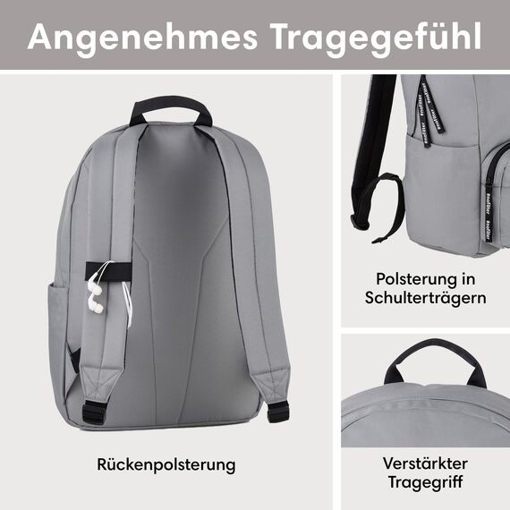 LARKSON Schulrucksack Mädchen & Jungen Teenager Grau - No 3 - Rucksack Damen & Herren für Schule - 16" Laptopfach - Aus Recyceltem PET - Wasserabweisend