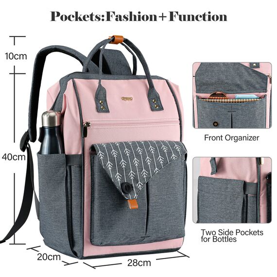 Rucksack Damen für Schule Laptop Rucksack 15,6 Zoll Schulrucksack Mädchen Teenager Daypack Wasserdichte mit USB-Ladeanschluss Tablet für Universität, Reisen, Frauen Rosa