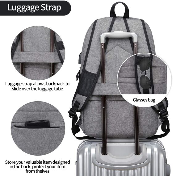 WENIG Laptop Rucksack Herren,17 Zoll Laptop Anti Diebstahl Rucksack Tasche Schulrucksack Business Notebook Rucksack Wasserdicht mit USB,Geschenk für Männer,Arbeit Reisen Schüler Jungen Teenager Grau