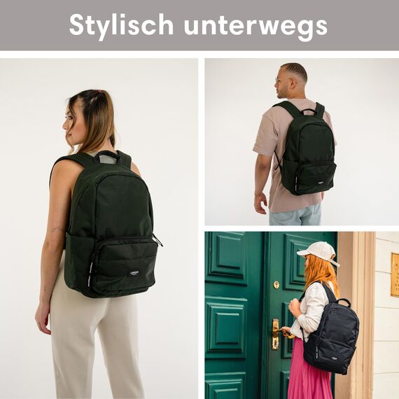 LARKSON Schulrucksack Mädchen & Jungen Teenager Dunkelgrün - No 3 - Rucksack Damen & Herren für Schule - 16" Laptopfach - Aus Recyceltem PET - Wasserabweisend