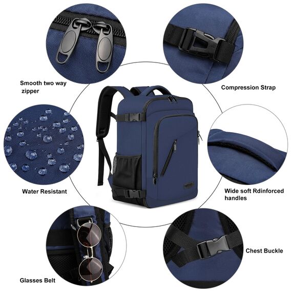 Für Ryanair Handgepäck 40x20x25 Rucksack für Flugzeug 20L Klein Reiserucksack für Herren Damen Tasche Laptop 14 Zoll Mit USB Ladeanschluss Reisetasche für Weekender, Blau