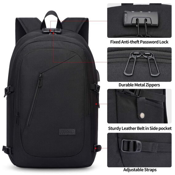 Laptop Rucksack Herren,17 Zoll Laptop Anti Diebstahl Rucksack Tasche Schulrucksack Business Notebook Rucksack Wasserdicht mit USB,Geschenk für Männer,Arbeit Reisen Schüler Jungen Teenager Schwarz