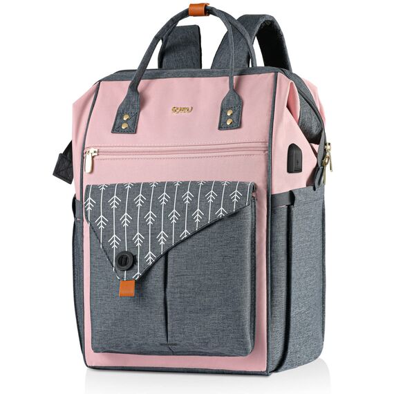 Rucksack Damen für Schule Laptop Rucksack 15,6 Zoll Schulrucksack Mädchen Teenager Daypack Wasserdichte mit USB-Ladeanschluss Tablet für Universität, Reisen, Frauen Rosa