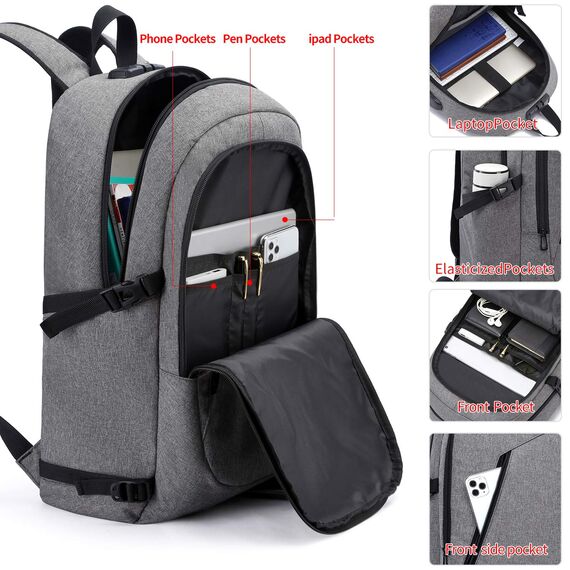 WENIG Laptop Rucksack Herren,17 Zoll Laptop Anti Diebstahl Rucksack Tasche Schulrucksack Business Notebook Rucksack Wasserdicht mit USB,Geschenk für Männer,Arbeit Reisen Schüler Jungen Teenager Grau