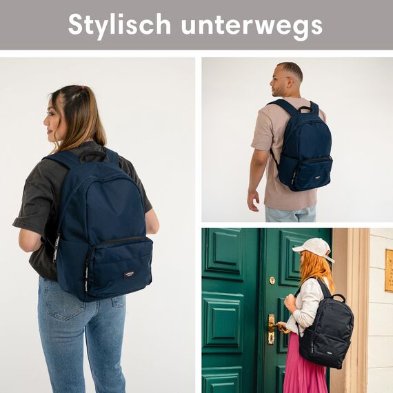 LARKSON Schulrucksack Mädchen & Jungen Teenager Dunkelblau - No 3 - Rucksack Damen & Herren für Schule - 16" Laptopfach - Aus Recyceltem PET - Wasserabweisend