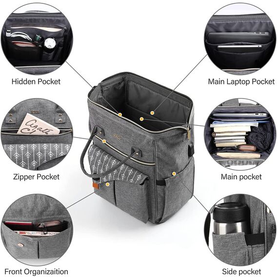 RJEU Rucksack Damen mit Laptopfach 17,3 Zoll, Laptop Schulrucksack Mädchen USB Ladeanschluss, Geschenke für Frauen, Muttertag,