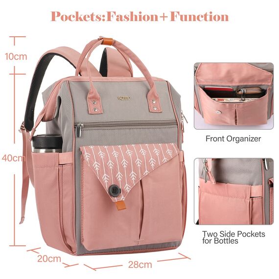 RJEU Damen-Rucksack, Laptop-Rucksack, 39,6 cm (15,6 Zoll), mit USB-Ladeanschluss, wasserdicht, für Damen, Muttertag