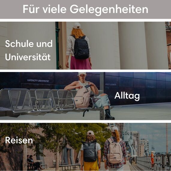 LARKSON Schulrucksack Mädchen & Jungen Teenager Grau Leo - No 3 - Rucksack Damen & Herren für Schule - 16" Laptopfach - Aus Recyceltem PET - Wasserabweisend