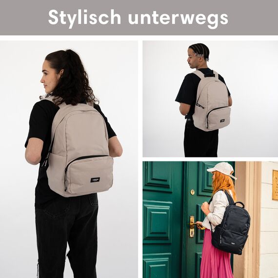 LARKSON Schulrucksack Mädchen & Jungen Teenager Beige - No 3 - Rucksack Damen & Herren für Schule - 16" Laptopfach - Aus Recyceltem PET - Wasserabweisend