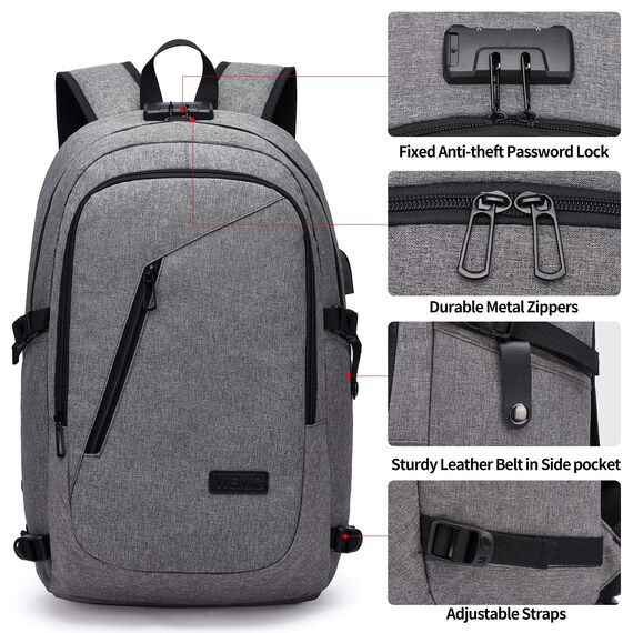 WENIG Laptop Rucksack Herren,17 Zoll Laptop Anti Diebstahl Rucksack Tasche Schulrucksack Business Notebook Rucksack Wasserdicht mit USB,Geschenk für Männer,Arbeit Reisen Schüler Jungen Teenager Grau
