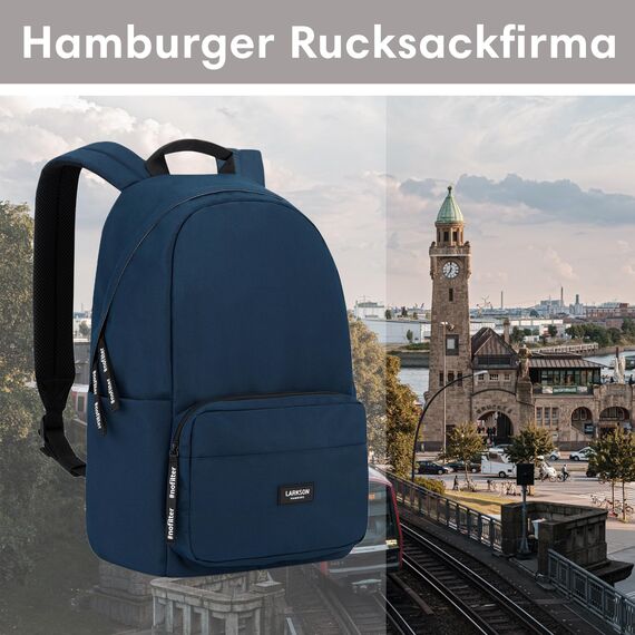 LARKSON Schulrucksack Mädchen & Jungen Teenager Dunkelblau - No 3 - Rucksack Damen & Herren für Schule - 16" Laptopfach - Aus Recyceltem PET - Wasserabweisend