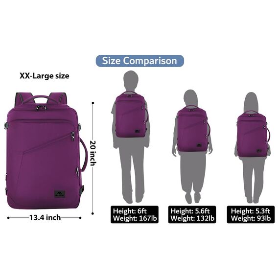 MATEIN Groß Rucksack Herren 50L, Air France Travel Backpack Erweiterbar Arbeitsrucksack Wasserabweisend Reiserucksack 55x35x25cm Carry-On Damen Cabin Bag Tagesrucksack für Bussiness, Violett