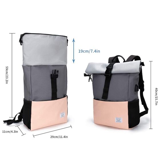 MoFut Rucksack Damen Groß Schulrucksack viele Fächer mit 15,6" Laptopfach, Unisex Rolltop Rucksack Wasserdicht, Lässiger Backpack Schule Freizeit Uni Arbeit Wandern.
