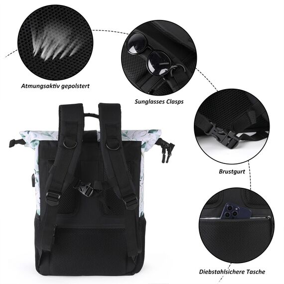 MoFut Rucksack Damen Herren Groß Schulrucksack viele Fächer mit 15,6" Laptopfach, Unisex Wasserdichter Rolltop Rucksack, Lässiger Backpack Schule Freizeit Uni Arbeit Wandern(ST-W).