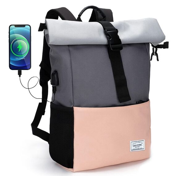 MoFut Rucksack Damen Groß Schulrucksack viele Fächer mit 15,6" Laptopfach, Unisex Rolltop Rucksack Wasserdicht, Lässiger Backpack Schule Freizeit Uni Arbeit Wandern.
