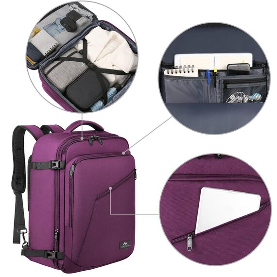 MATEIN 40x30x20 Handgepäck Damen, Handgepäck Rucksack Reisetasche Medium Business Arbeit Frauen Expandable Wasserabweisend Lightweight Cabin Bag, Violett