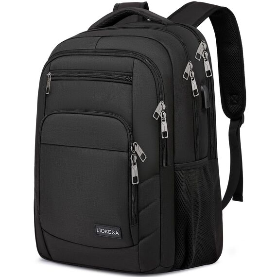 Liokesa Rucksack Herren, 15,6 Zoll Rucksack Herren Laptop, Schulrucksack Jungen Teenager mit USB Ladeanschluss für die Business Arbeit Rucksack, für Uni Reisen, Arbeit, Schule, Schwarz