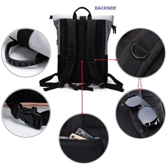 MoFut Rucksack Damen Groß Schulrucksack viele Fächer mit 15,6" Laptopfach, Unisex Rolltop Rucksack Wasserdicht, Lässiger Backpack Schule Freizeit Uni Arbeit Wandern.
