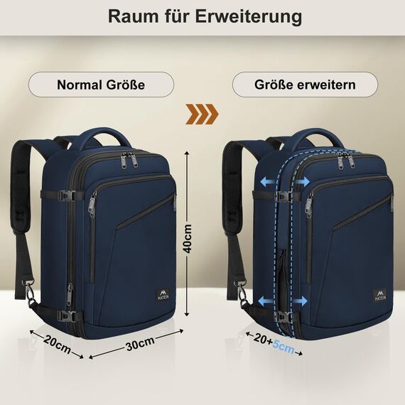 MATEIN Reiserucksack 30L für Eurowings, Handgepäck Flugzeug Reiserucksack Männer und Frauen Teenager College Carry on Daypack für Wizz Air Vueling für Kurzreisen Geschäftsreisen, Blau