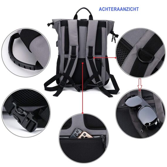 MoFut Rucksack Damen Groß Groß Schulrucksack viele Fächer mit 15,6" Laptopfach, Unisex Rolltop Rucksack Wasserdicht, Lässiger Backpack Schule Freizeit Uni Arbeit Wandern.