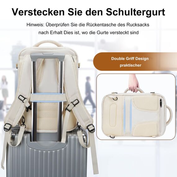 MATEIN Rucksack Handgepäck Flugzeug, Ryanair Handgepäck 40x20x25 Klein Rucksack Damen 20L, Erweiterbar Daypack Reiserucksack Flugzeug Herren, Cabin Bag für Business Weekender Reise, Beige