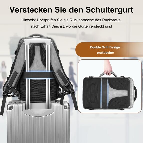MATEIN Reiserucksack 30L für Eurowings, Handgepäck Flugzeug Reiserucksack Männer und Frauen Teenager College Carry on Daypack Herren und Damen für Wizz Air Vueling für Kurzreisen Geschäftsreisen, Grau