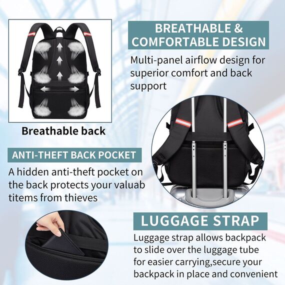 HILUSEN Groß Rucksack Herren 50L,Arbeit Rucksack Laptop Rucksack mit Laptopfach & Anti Diebstahl Tasche,17 Zoll Schulrucksack mit USB Ladeanschluss Business Notebook Tasche für Männer Blau