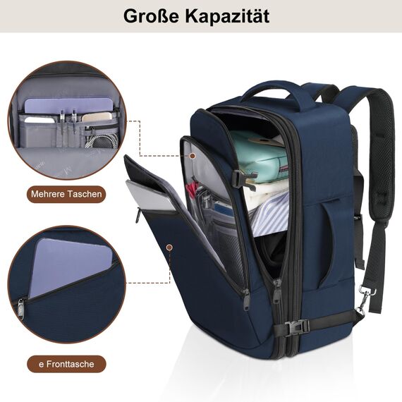 MATEIN Rucksack Handgepäck Flugzeug, Ryanair Rucksack 40x20x25, 20L Klein Damen Erweiterbar Daypack, Reiserucksack Herren, Ryanair Handgepäck für Business Weekender Reise, Blau