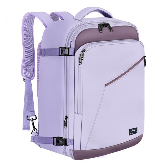 MATEIN 40L Erweiterbar Handgepäck Rucksack 50x35x20cm, Handgepäck Rucksack Herren Leichtgewicht Reiserucksack Damen Schulrucksack Carry On Travel Backpack für Business, Arbeit, Hellviolettgrau