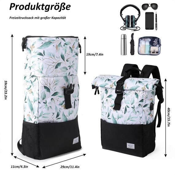 MoFut Rucksack Damen Herren Groß Schulrucksack viele Fächer mit 15,6" Laptopfach, Unisex Wasserdichter Rolltop Rucksack, Lässiger Backpack Schule Freizeit Uni Arbeit Wandern(ST-W).