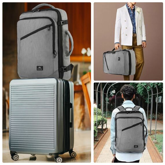 MATEIN Reiserucksack 30L für Eurowings, Handgepäck Flugzeug Reiserucksack Männer und Frauen Teenager College Carry on Daypack Herren und Damen für Wizz Air Vueling für Kurzreisen Geschäftsreisen, Grau