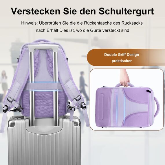 MATEIN 40x30x20 Handgepäck Damen, Handgepäck Rucksack Reisetasche Medium Business Arbeit Frauen Expandable Wasserabweisend Lightweight Cabin Bag, Helllila