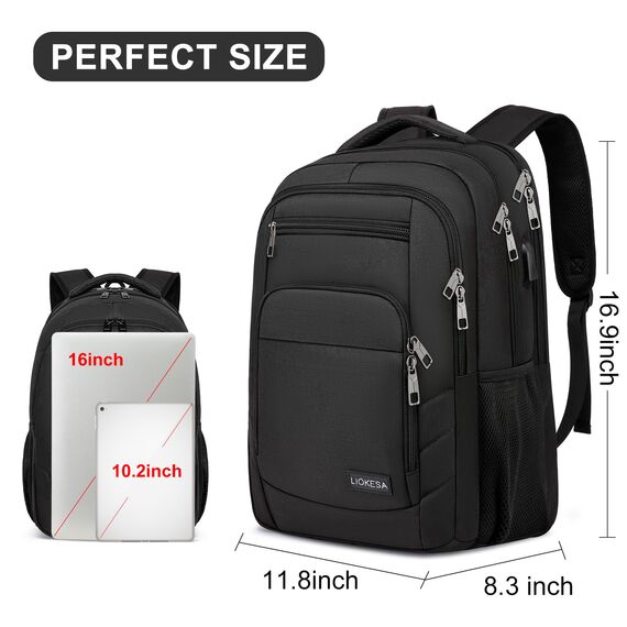 Liokesa Rucksack Herren, 15,6 Zoll Rucksack Herren Laptop, Schulrucksack Jungen Teenager mit USB Ladeanschluss für die Business Arbeit Rucksack, für Uni Reisen, Arbeit, Schule, Schwarz