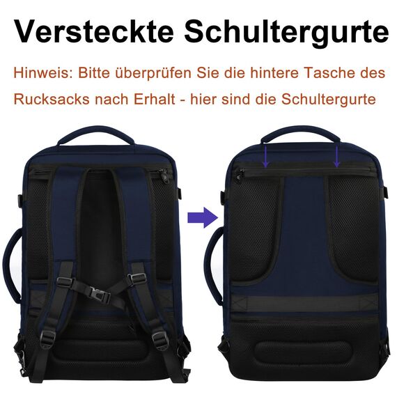 MATEIN 40L Reiserucksack Handgepäck Flugzeug, Erweiterbar 50x35x20cm Herren Cabin Bag Leichtgewicht Reise Rucksack Damen Schulrucksack Carry On Travel Backpack für Business, Arbeit, Blau