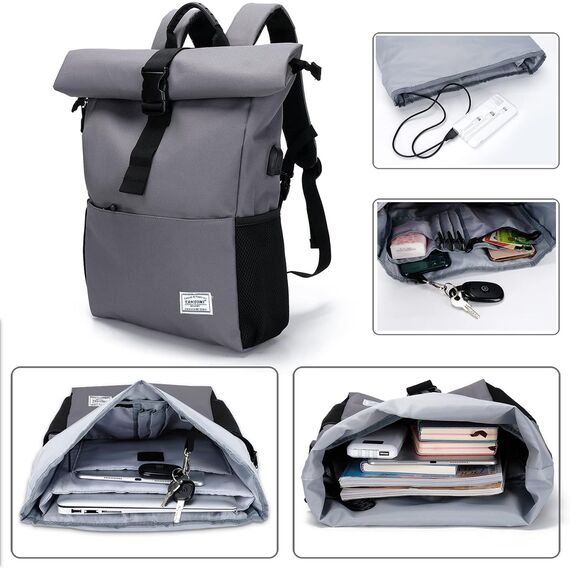 MoFut Rucksack Damen Groß Groß Schulrucksack viele Fächer mit 15,6" Laptopfach, Unisex Rolltop Rucksack Wasserdicht, Lässiger Backpack Schule Freizeit Uni Arbeit Wandern.