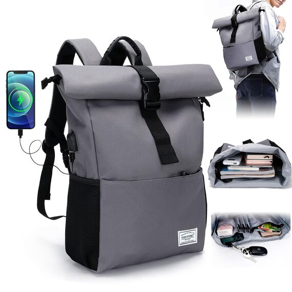 MoFut Rucksack Damen Groß Groß Schulrucksack viele Fächer mit 15,6" Laptopfach, Unisex Rolltop Rucksack Wasserdicht, Lässiger Backpack Schule Freizeit Uni Arbeit Wandern.