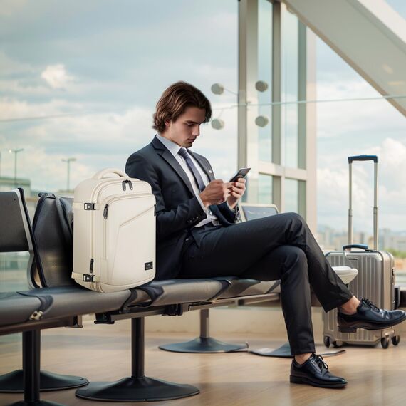 MATEIN Rucksack Handgepäck Flugzeug, Ryanair Handgepäck 40x20x25 Klein Rucksack Damen 20L, Erweiterbar Daypack Reiserucksack Flugzeug Herren, Cabin Bag für Business Weekender Reise, Beige