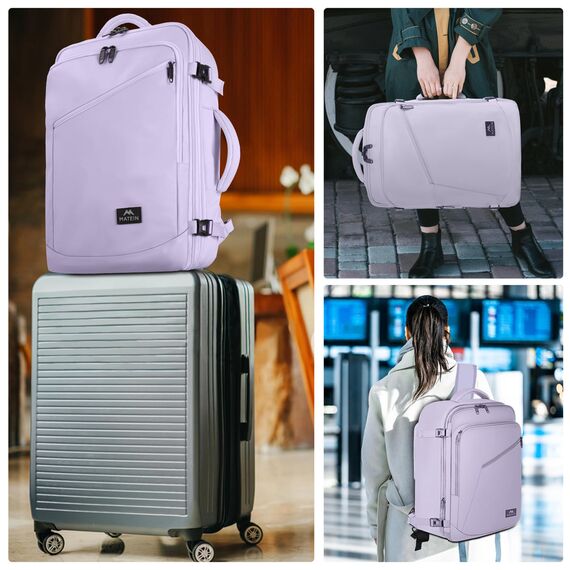 MATEIN 40x30x20 Handgepäck Damen, Handgepäck Rucksack Reisetasche Medium Business Arbeit Frauen Expandable Wasserabweisend Lightweight Cabin Bag, Helllila